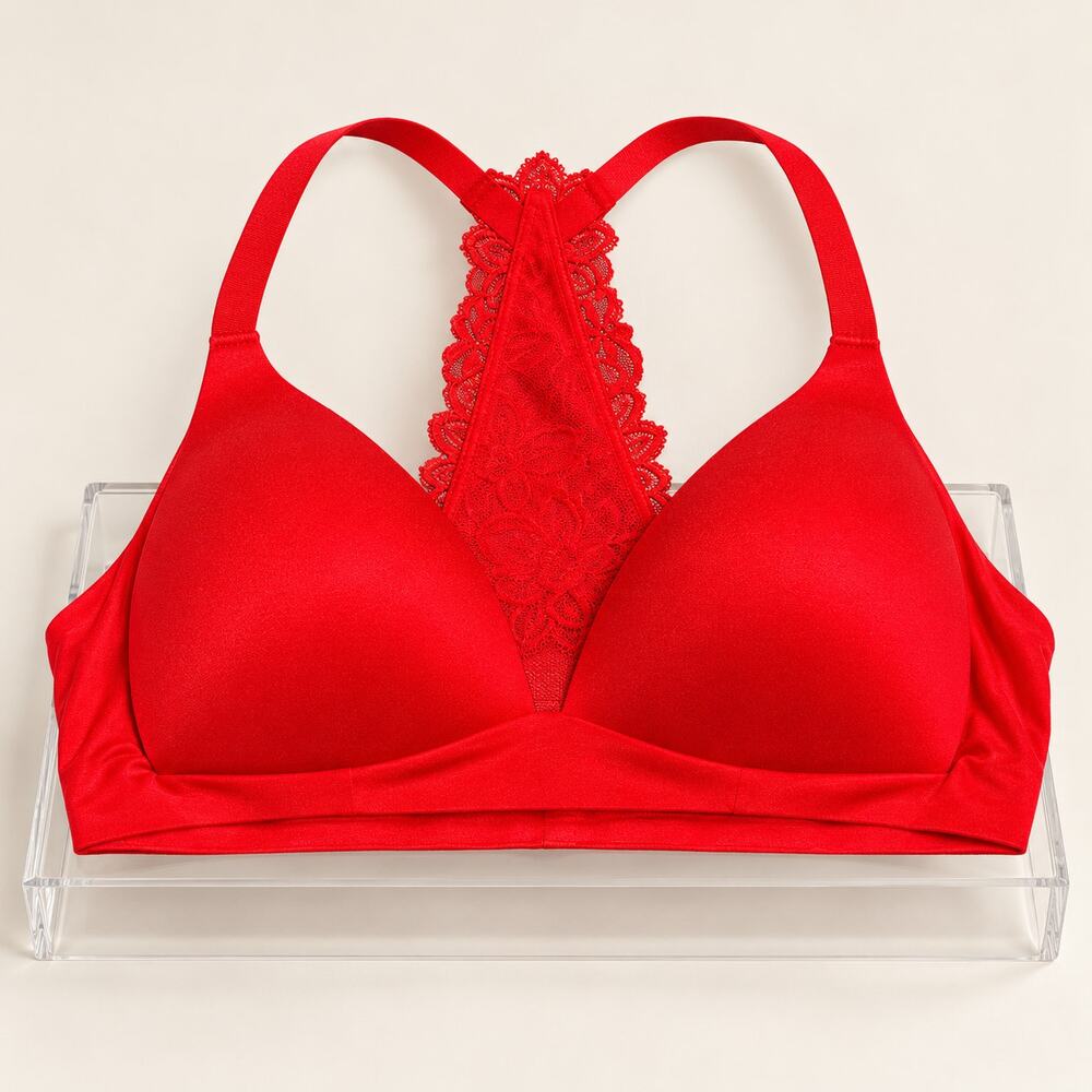 Aerie Real Sunnie Wireless Bra 36B Red Floral Lace Racerback
